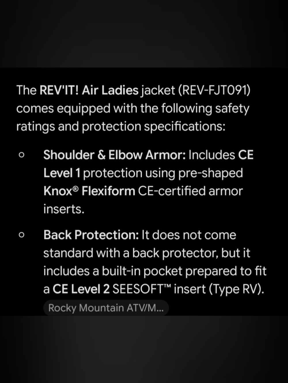 Rev'IT Motorcycle Armored Women's Riding Jacket - Picture 16 of 16